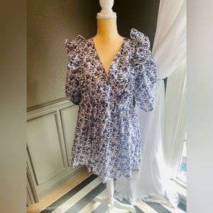 H&M blue floral puff sleeve dress